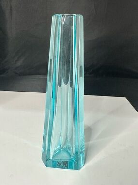 Vintage Moser Hand-Blown Aqua Crystal Faceted Vase – Karlovy Vary Czech Republic